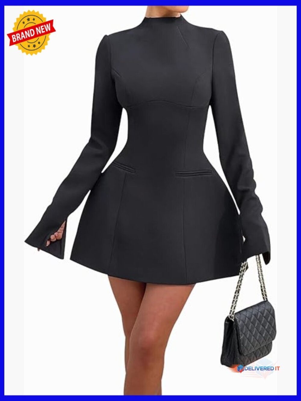 Long Sleeve Backless Mini Dress, A-Line Bodycon, Polyester Spandex, Party